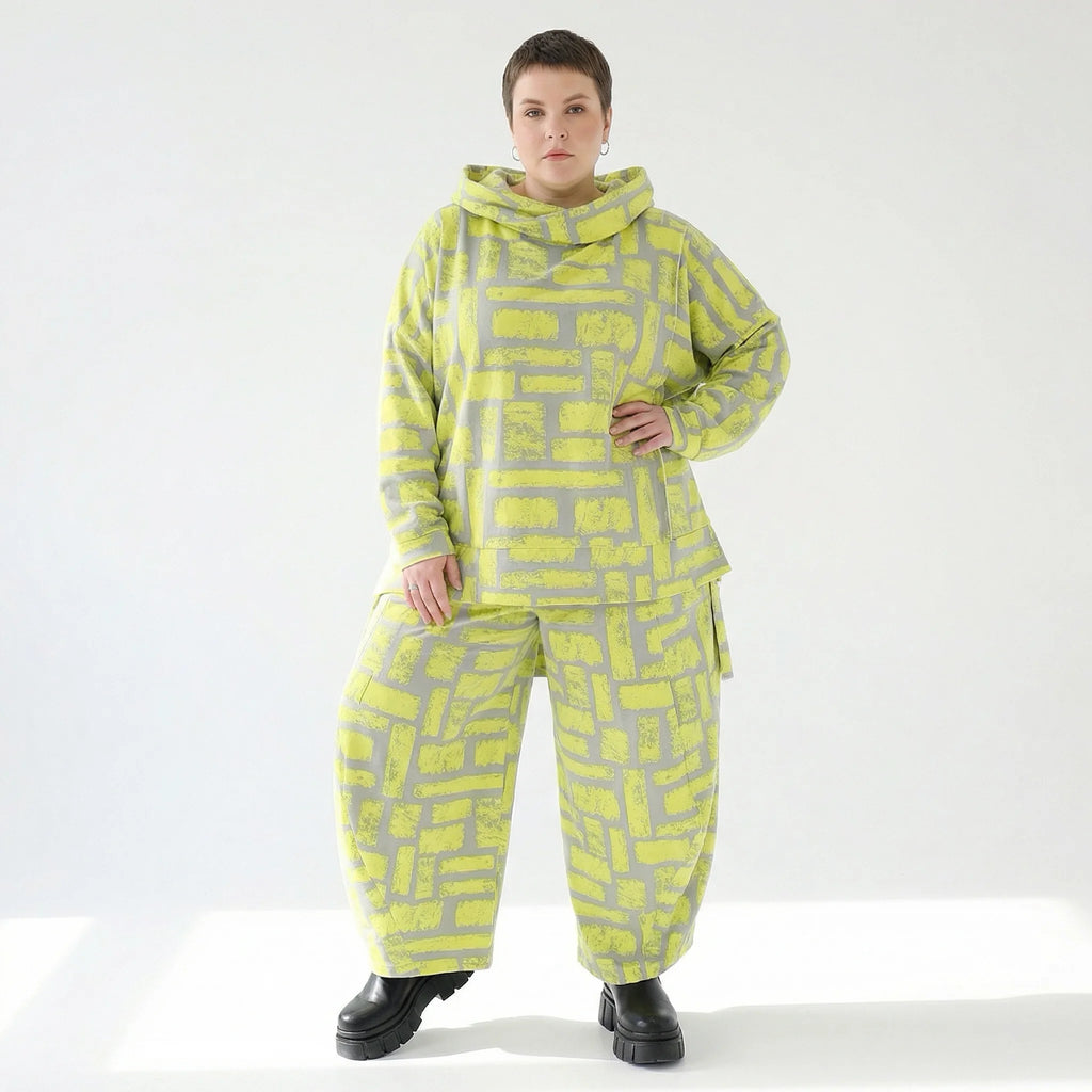 AKH Fashion Bigshirt in gerader Form, aus Baumwolle, 1580.07178, Gelb/Grau, Ziegelsteine