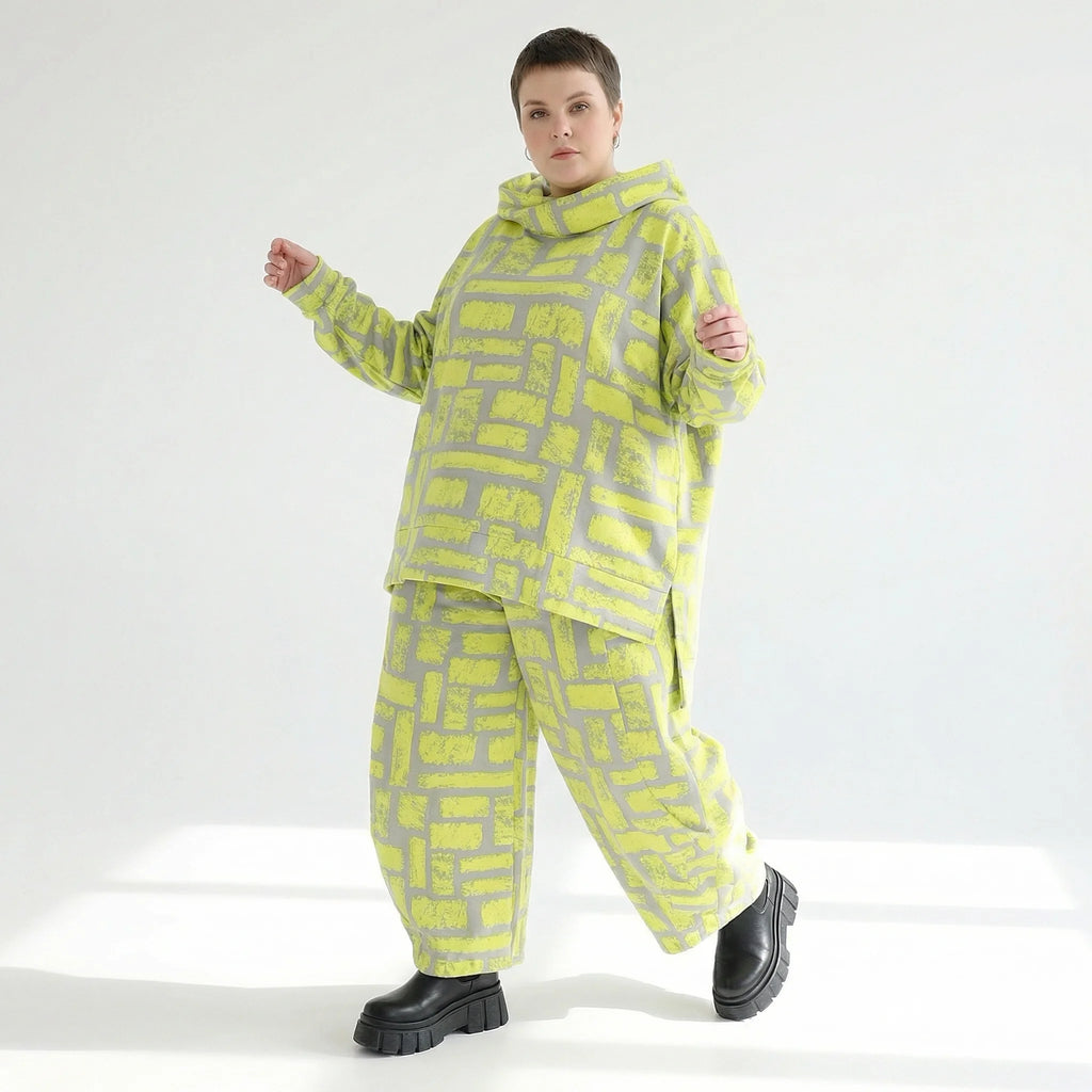 AKH Fashion Bigshirt in gerader Form, aus Baumwolle, 1580.07178, Gelb/Grau, Ziegelsteine