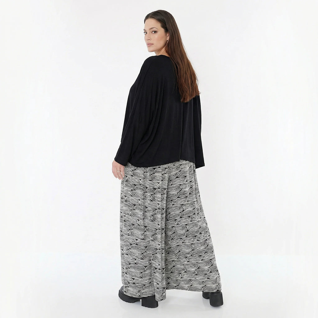 Luftige Palazzo Hose im Lagenlook aus leichter Krepp Viskose mit Plissee Struktur, Schwarz/Weiß