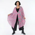 Luftig leichter Oversize Mantel mit A-Form und ausgefallenen Blockstreifen für Lagenlook, Fuchsia/Mint