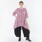 Ausgefallene Oversize Bluse in leichter Leinen Optik mit A-Form und lässigem Lagenlook, Fuchsia/Mint
