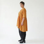 Stilvolle A-Form Bluse im Lagenlook mit luftigem Leinen Feeling und ausgefallenem Blockstreifen, Orange/Apfelgrün