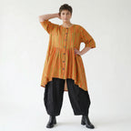Stilvolle A-Form Bluse im Lagenlook mit luftigem Leinen Feeling und ausgefallenem Blockstreifen, Orange/Apfelgrün
