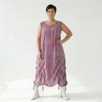 Luftiges Ballonkleid in lässigem Oversize Lagenlook mit raffiniertem Blockstreifenmuster, Fuchsia/Mint