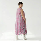 Luftiges Ballonkleid in lässigem Oversize Lagenlook mit raffiniertem Blockstreifenmuster, Fuchsia/Mint