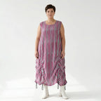 Luftiges Ballonkleid in lässigem Oversize Lagenlook mit raffiniertem Blockstreifenmuster, Fuchsia/Mint