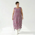 Luftiges Ballonkleid in lässigem Oversize Lagenlook mit raffiniertem Blockstreifenmuster, Fuchsia/Mint
