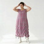 Luftiges Ballonkleid in lässigem Oversize Lagenlook mit raffiniertem Blockstreifenmuster, Fuchsia/Mint