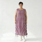 Luftiges Ballonkleid in lässigem Oversize Lagenlook mit raffiniertem Blockstreifenmuster, Fuchsia/Mint