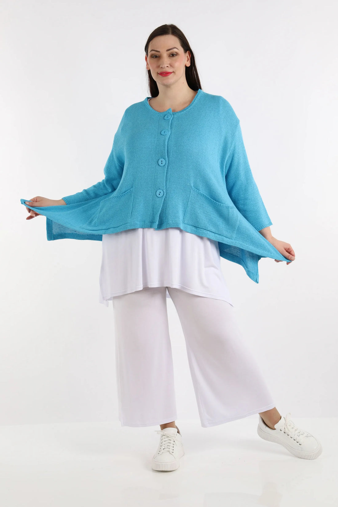 A-Form Jacke von AKH Fashion aus Baumwolle, 1110.00118, Türkisblau, Unifarben, Ausgefallen