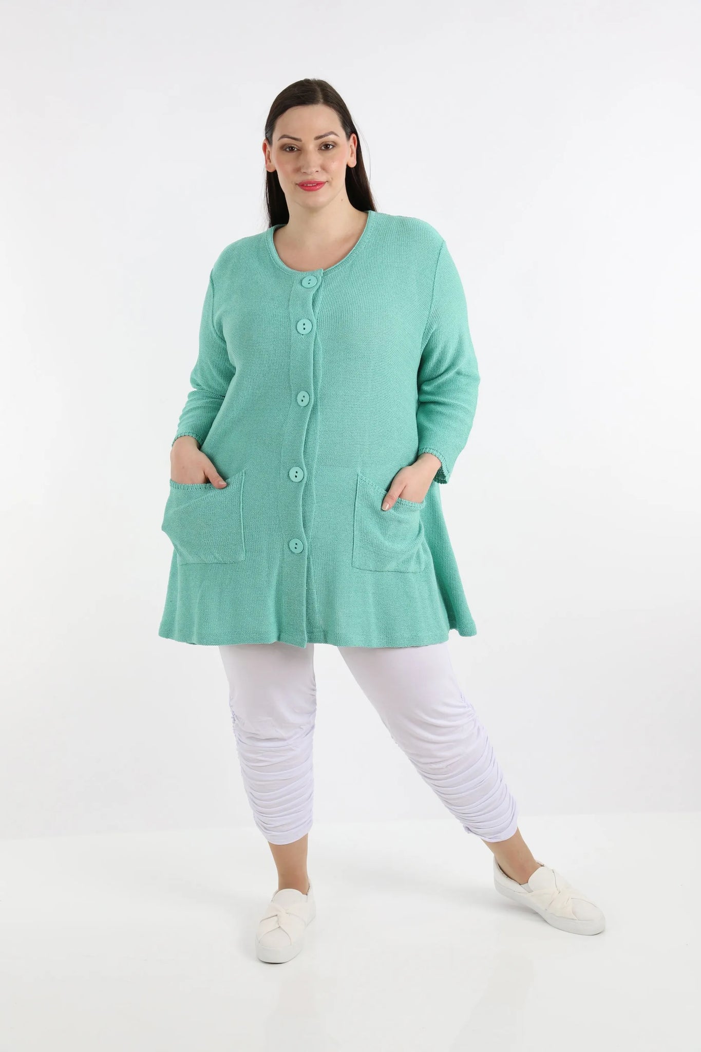  Luftige A-Form Jacke in frischem Mint mit lässigem Oversize-Look und eleganten 7/8-Ärmeln