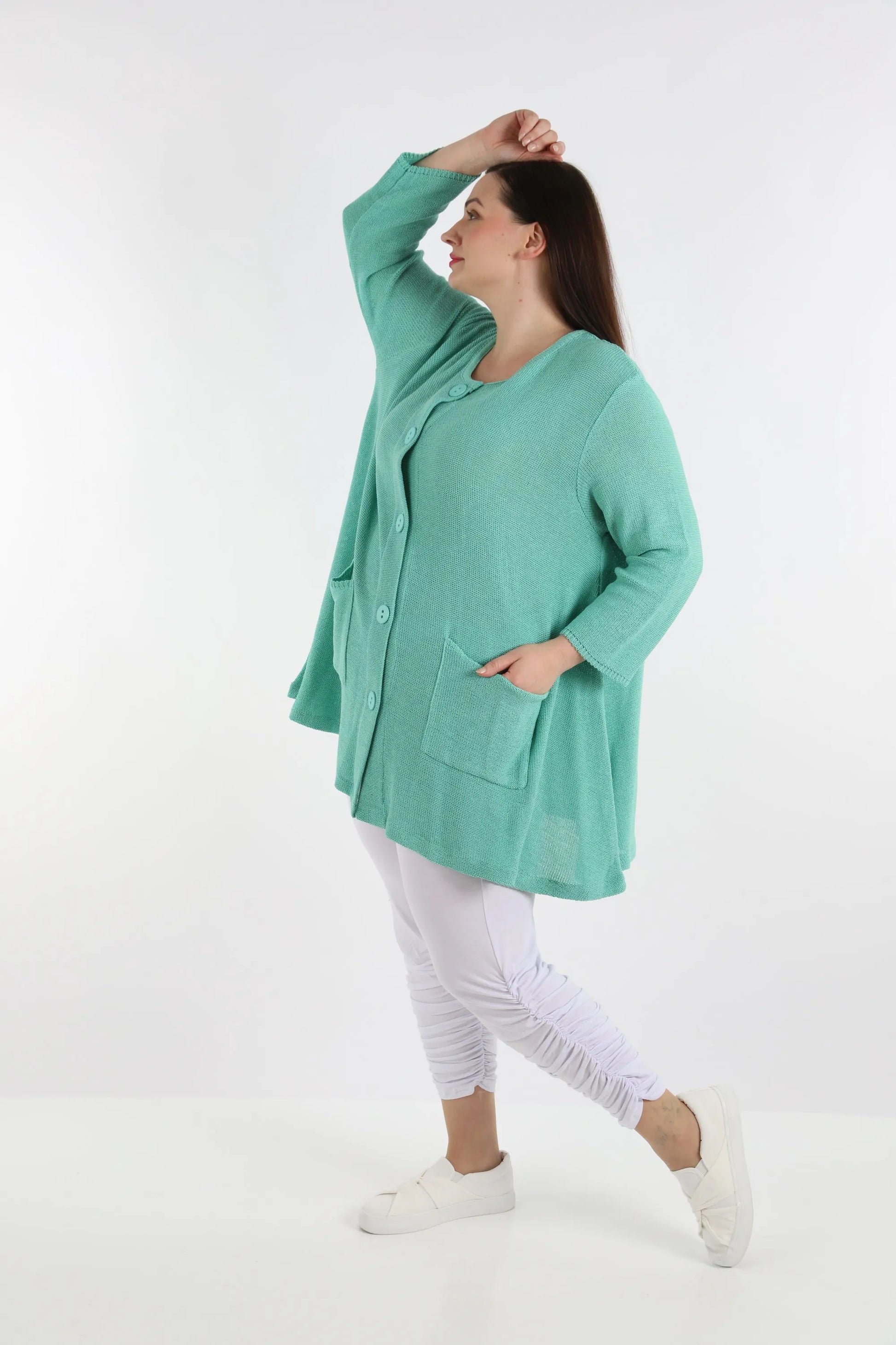  Luftige A-Form Jacke in frischem Mint mit lässigem Oversize-Look und eleganten 7/8-Ärmeln