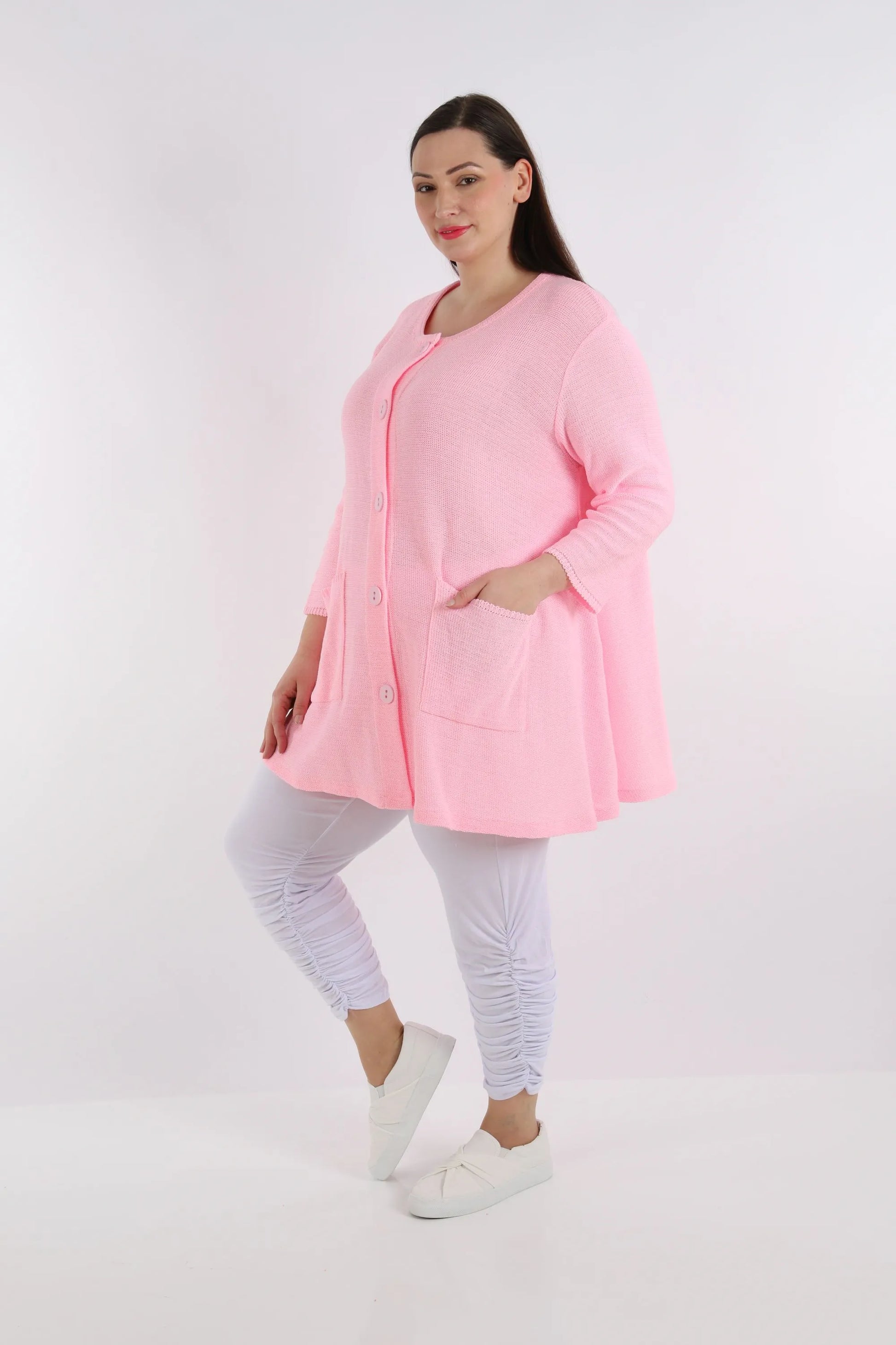  Lässige A-FormJacke in zartem Rosa aus leichter Baumwolle für einen stilvollen Lagenlook