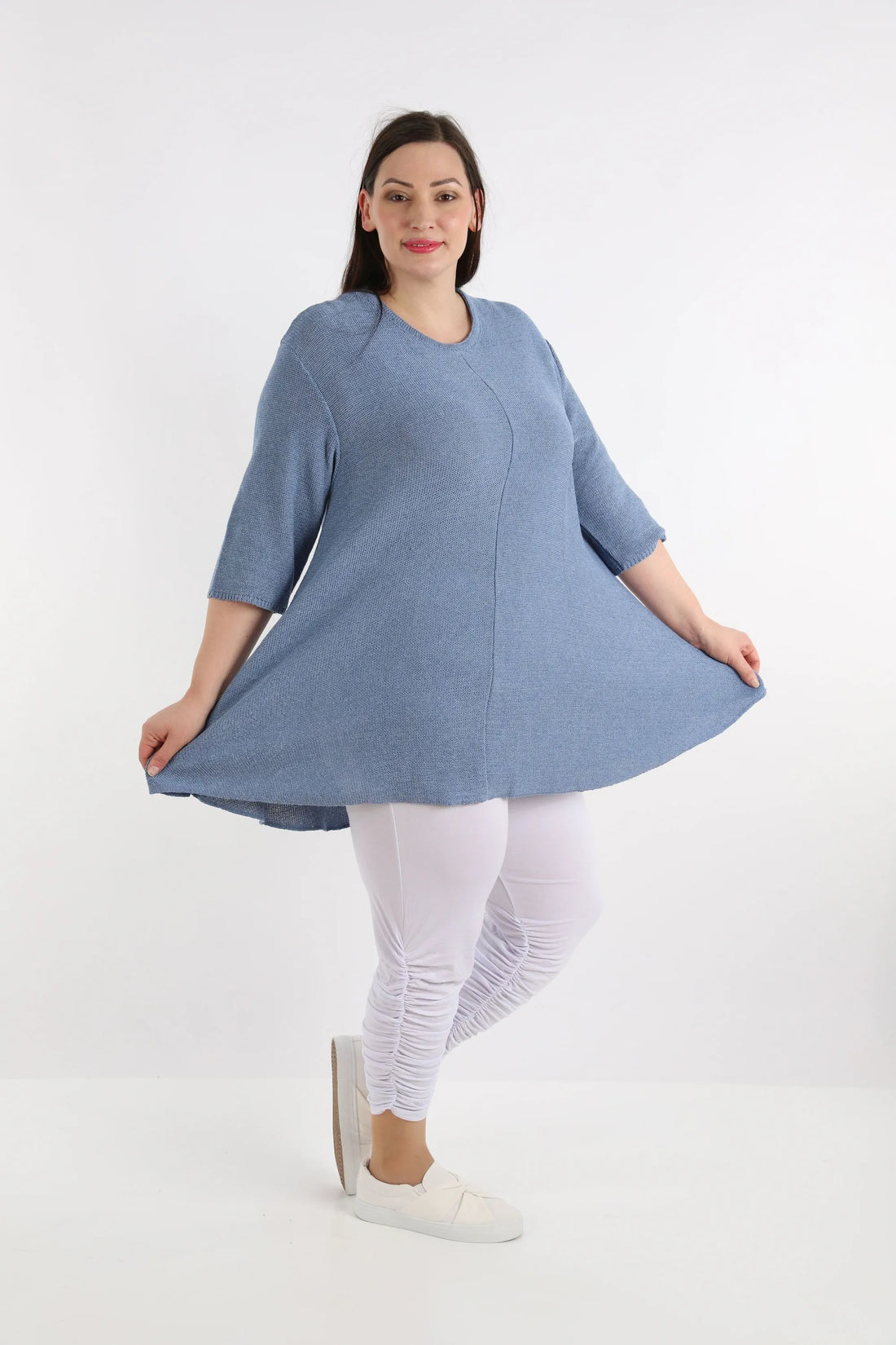 Shirt von AKH Fashion aus Baumwolle in Glocken-Form, 1110.01892, Jeansblau, Ausgefallen