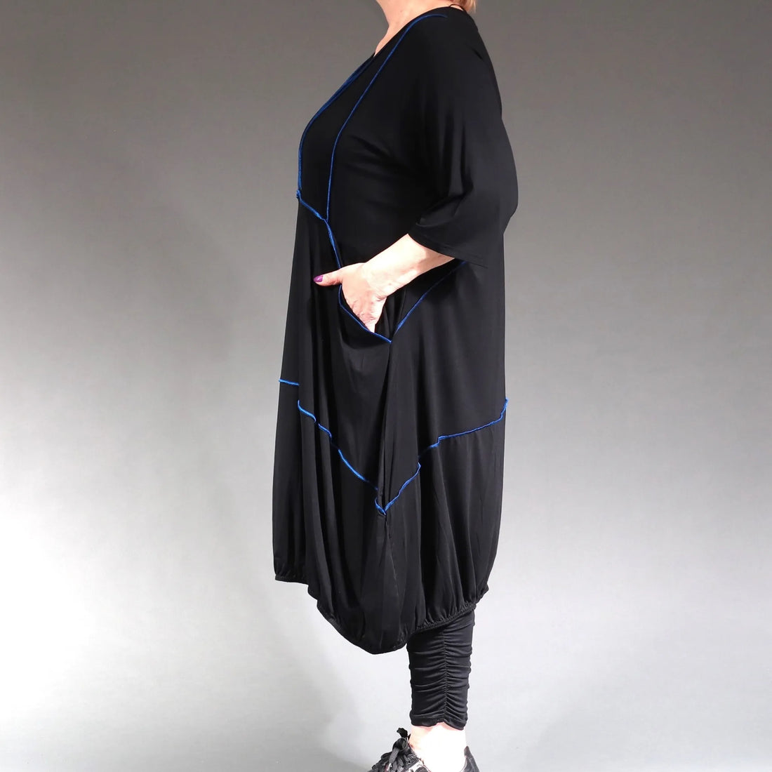  Ballonkleid von AKH Fashion aus Viskose, 1238.06564, Schwarz-Blau, Unifarben, Ausgefallen