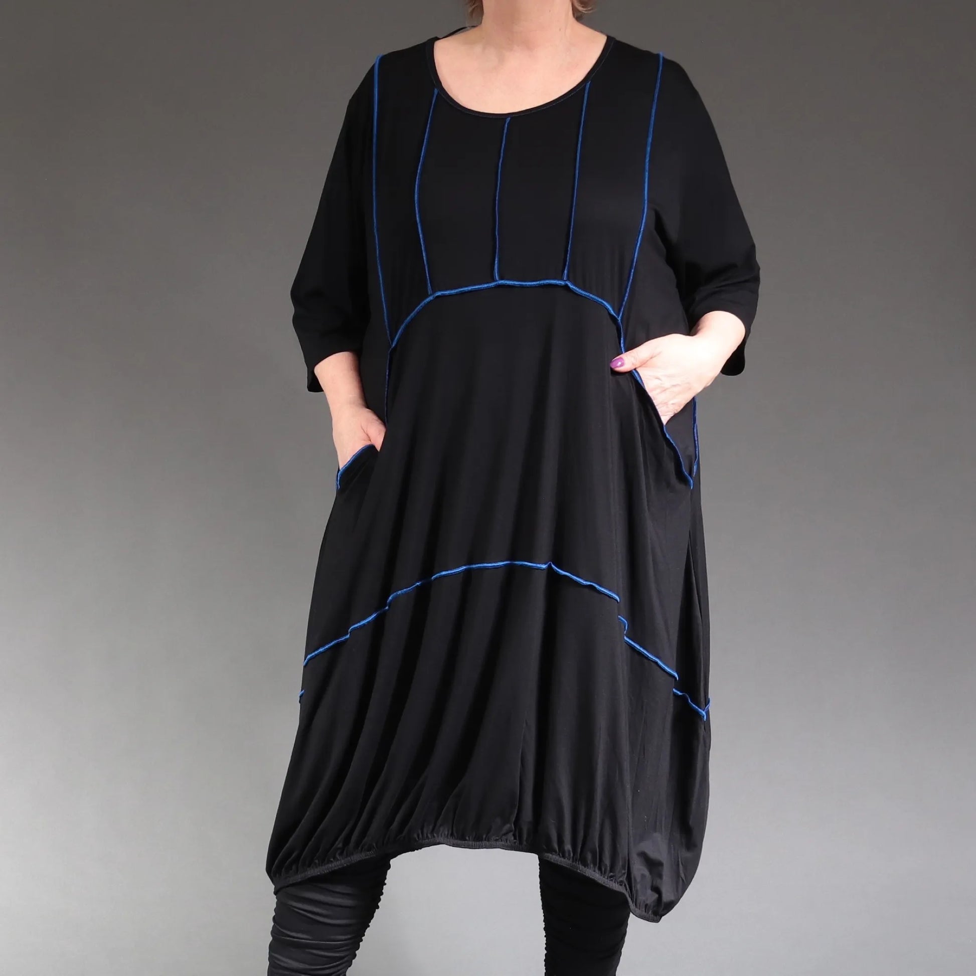  Ballonkleid von AKH Fashion aus Viskose, 1238.06564, Schwarz-Blau, Unifarben, Ausgefallen