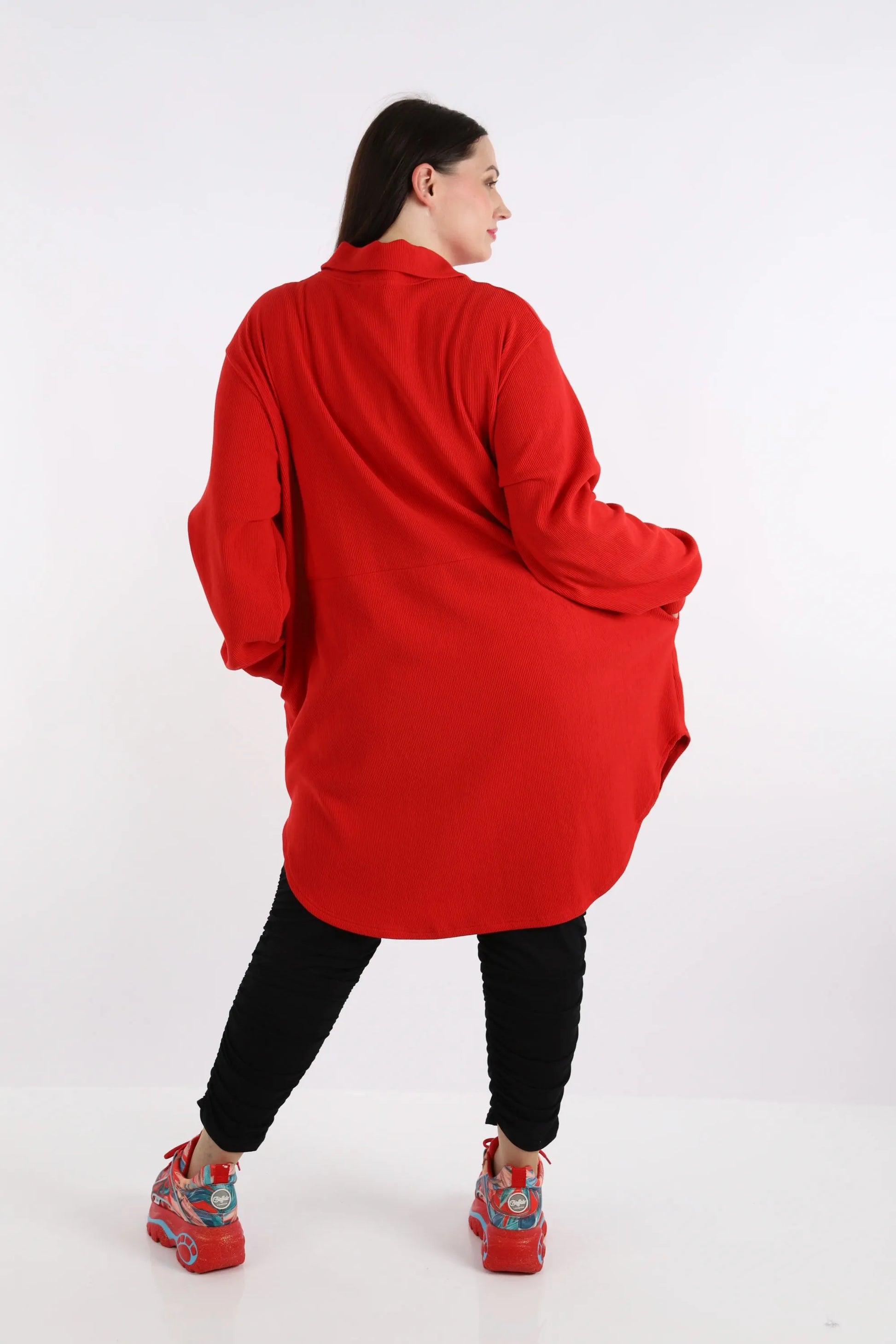  Elegante Lagenlook Bluse in Rot aus hochwertiger Baumwolle mit bequemen Oversize-Schnitt und Taschen