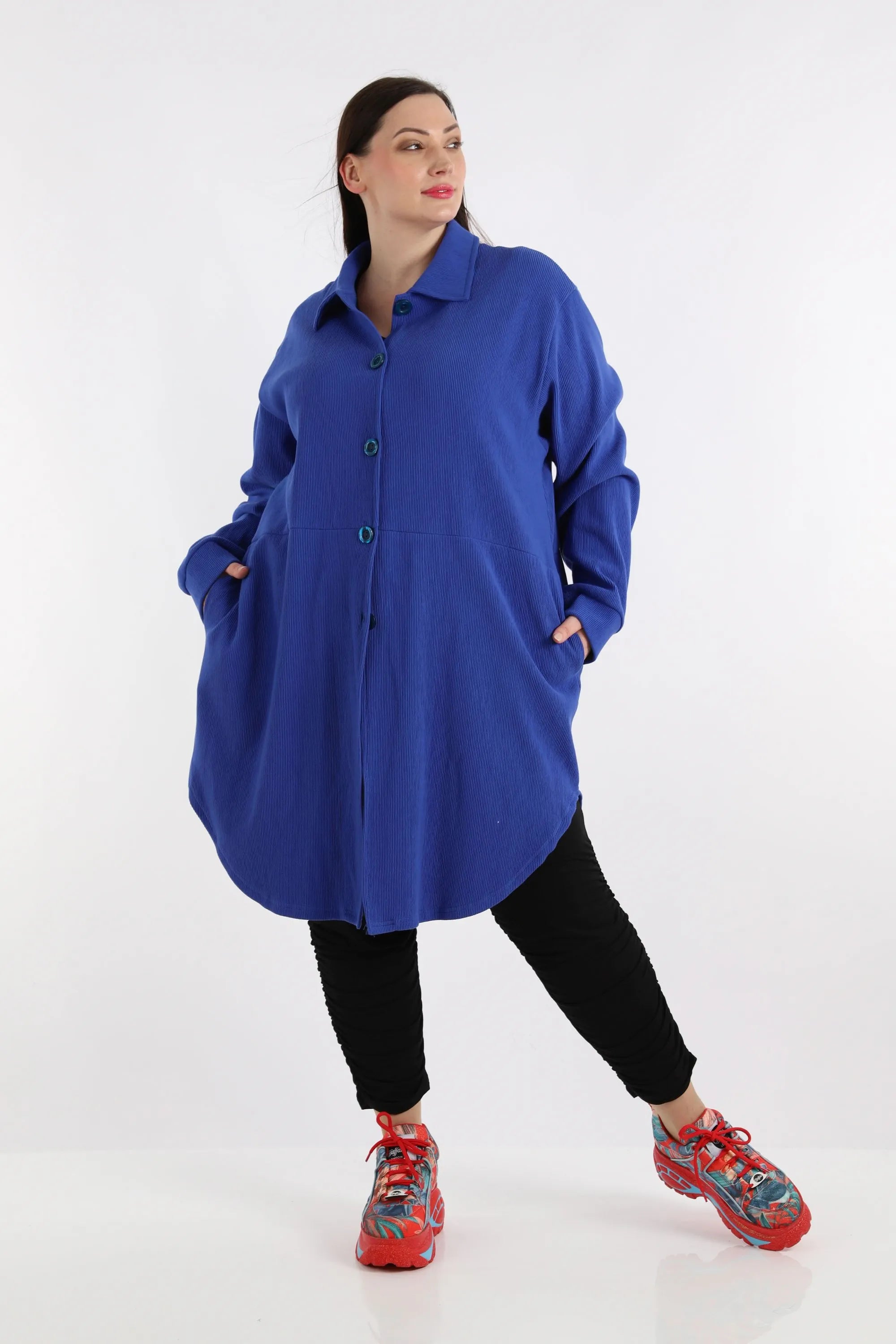  AKH Fashion Bluse in gerundeter Form, aus Baumwolle, 1252.06881, Blau, Schick, Modern