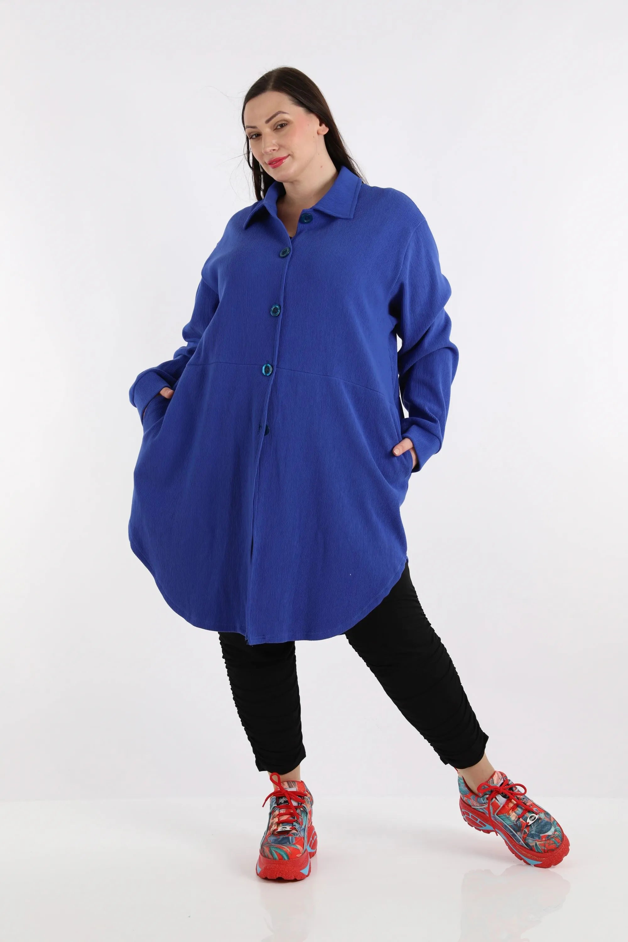  AKH Fashion Bluse in gerundeter Form, aus Baumwolle, 1252.06881, Blau, Schick, Modern