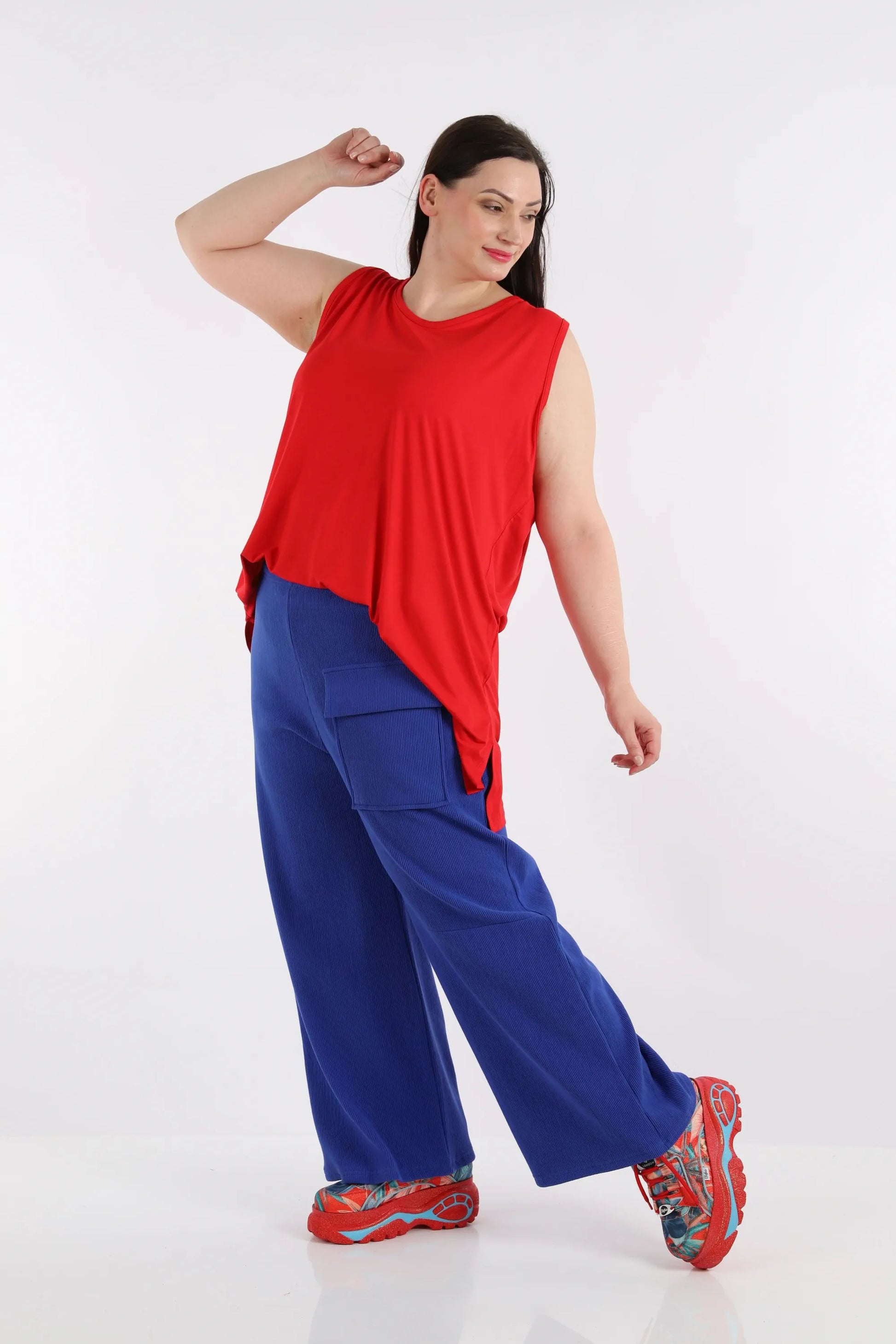  Vielseitige Marlene Hose aus Baumwolle in zeitlosem Blau mit elastischem Bund und Taschen für Plus Size