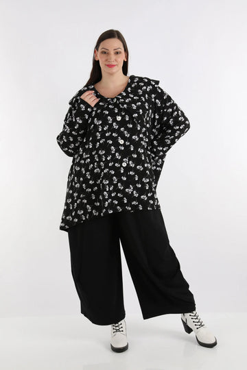 A-Form Jacke von AKH Fashion aus Viskose, 1257.06070, Schwarz-Weiß, Blumen, Ausgefallen