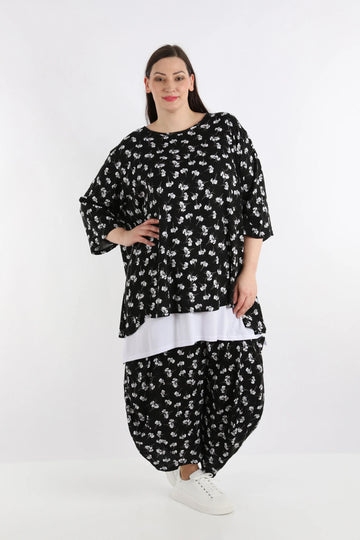Ballonhose von AKH Fashion aus Viskose, 1257.08069, Schwarz-Weiß, Blumen, Schick, Modern