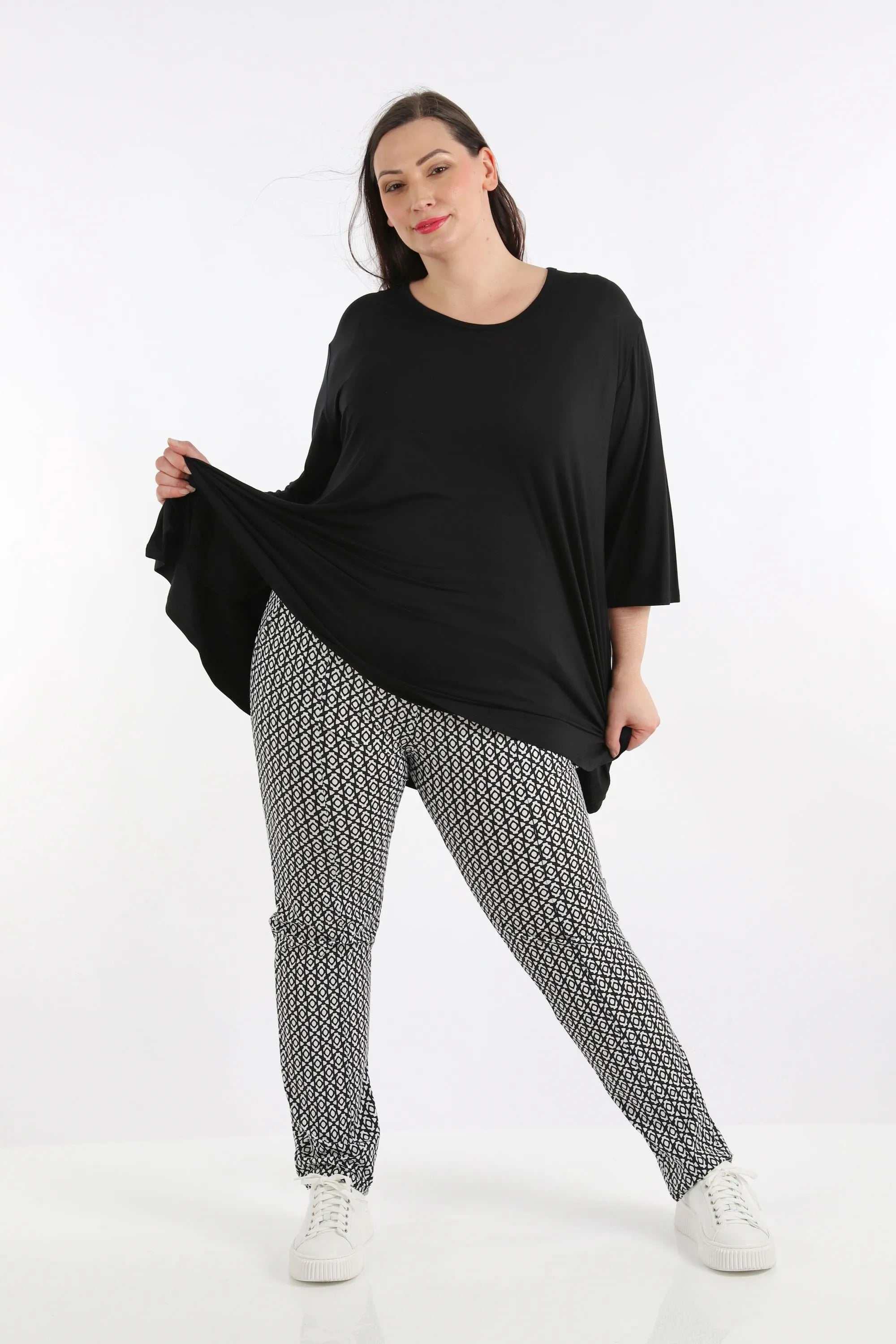  AKH Fashion Hose in gerader Form, aus Polyester, 1267.02608, Schwarz-Weiß, Muster, Schick