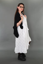  A-Form Kleid von AKH Premium aus Baumwolle, P1004.7115, Weiß, Raute, Ausgefallen, Zeitlos