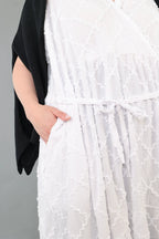  A-Form Kleid von AKH Premium aus Baumwolle, P1004.7115, Weiß, Raute, Ausgefallen, Zeitlos