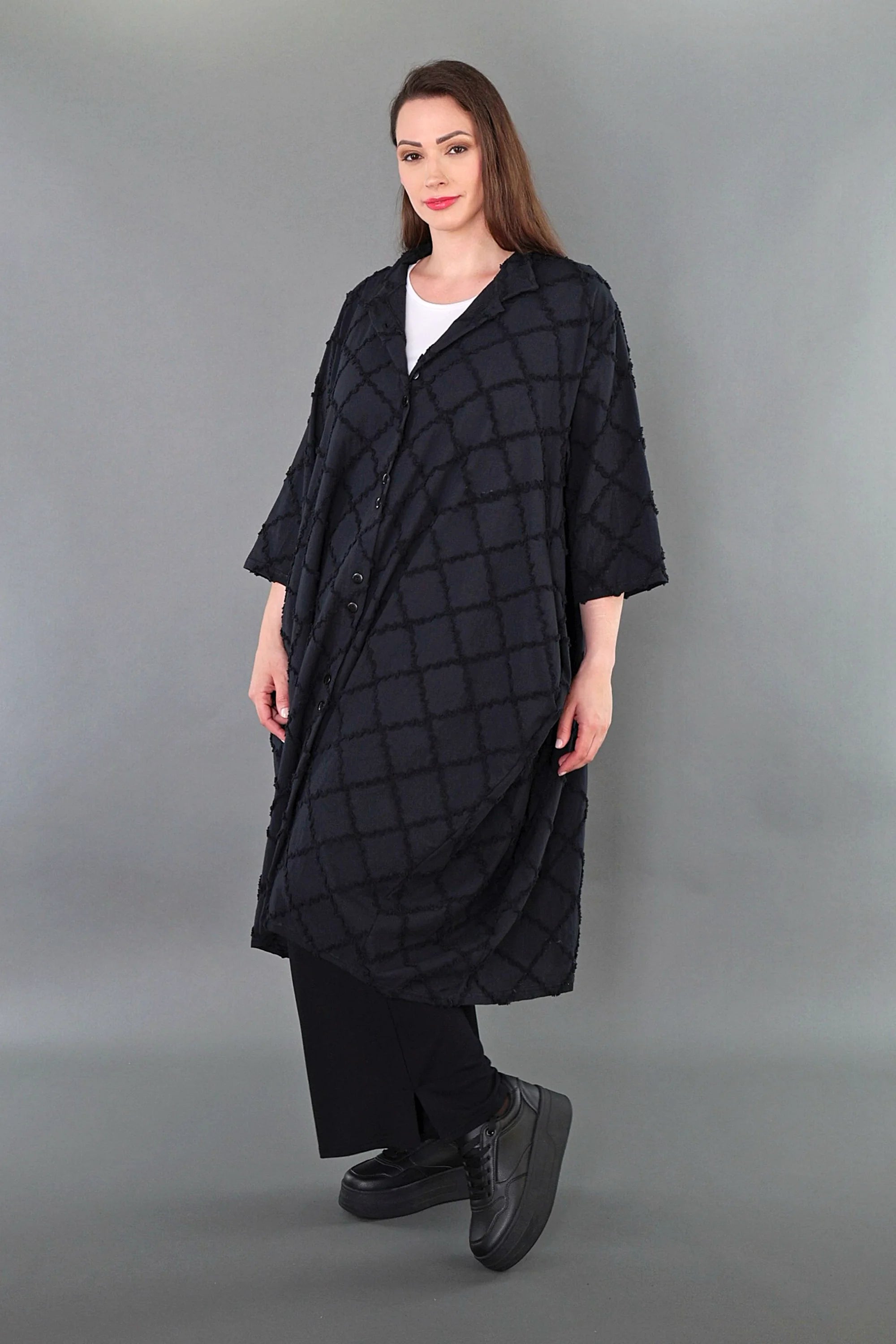  Ballon Bluse von AKH Premium aus Baumwolle, P1004.7117, Schwarz, Raute, Ausgefallen