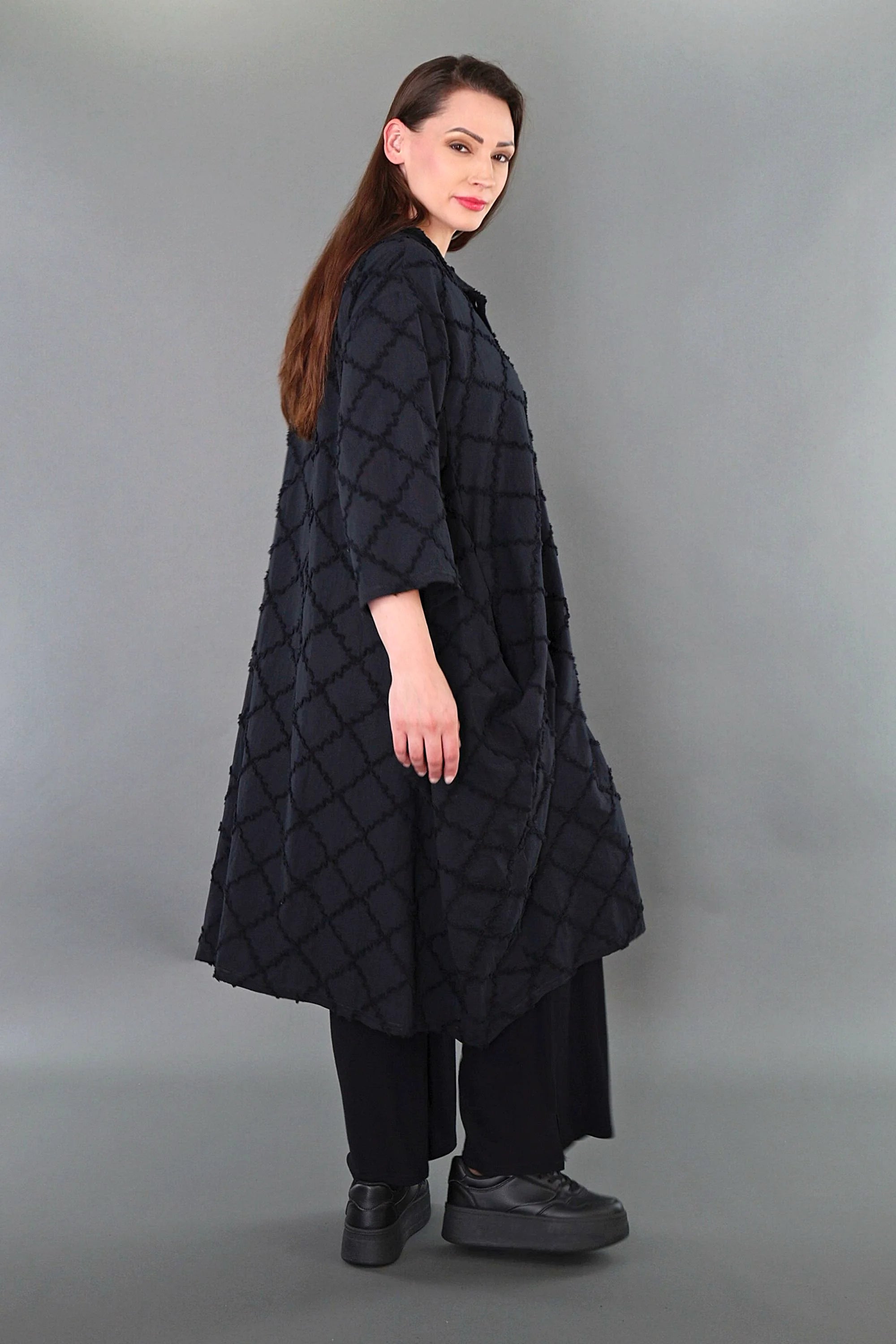  Ballon Bluse von AKH Premium aus Baumwolle, P1004.7117, Schwarz, Raute, Ausgefallen