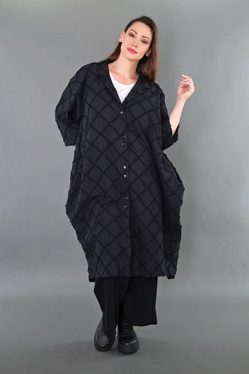  Ballon Bluse von AKH Premium aus Baumwolle, P1004.7117, Schwarz, Raute, Ausgefallen