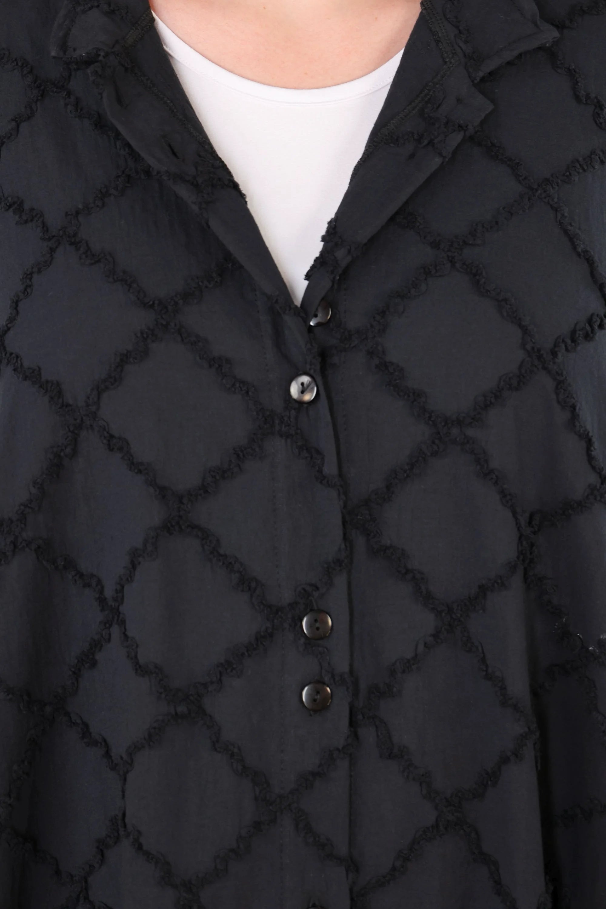  Ballon Bluse von AKH Premium aus Baumwolle, P1004.7117, Schwarz, Raute, Ausgefallen