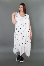  A-Form Kleid von AKH Premium aus Baumwolle, P1005.7115, Weiß/Dunkelblau, Punkte, Schick