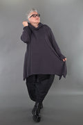  A-Form Bigshirt von AKH Premium aus Viskose, P1008.3371, Dunkelgrau, Ausgefallen, Zeitlos