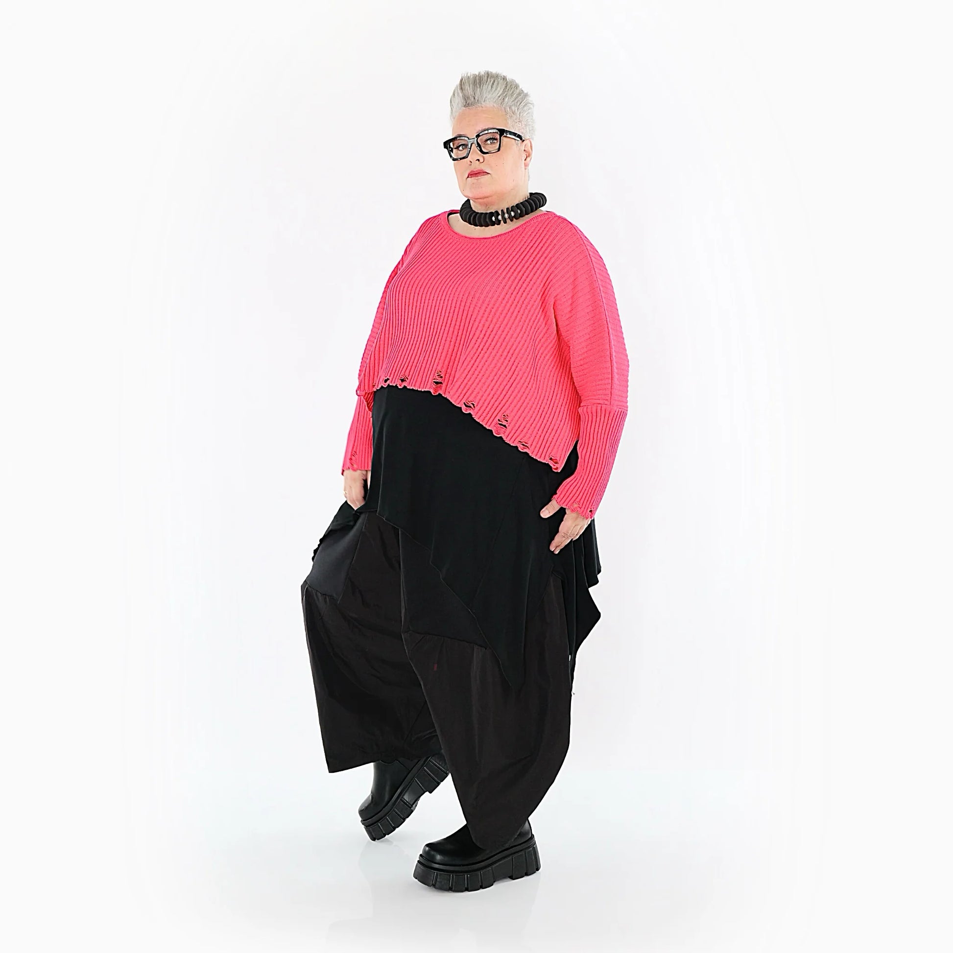  AKH Premium Überwurf in kastiger Form, aus Baumwolle, P1009.2538, Fuchsia, Ausgefallen