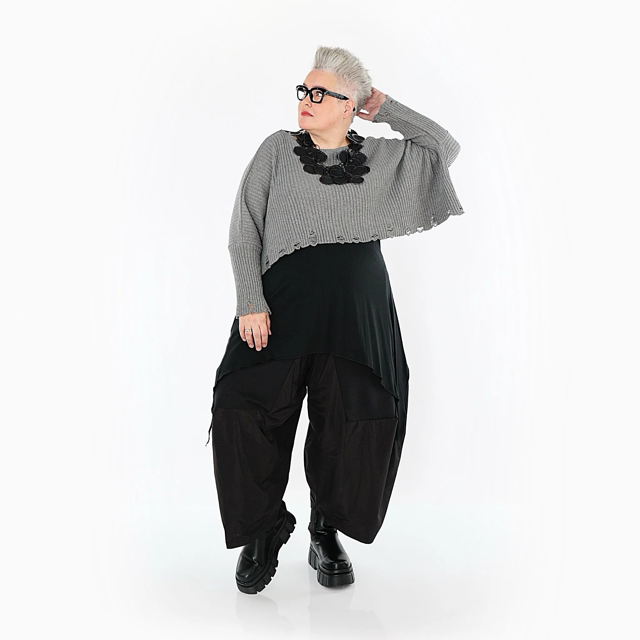  AKH Premium Überwurf in kastiger Form, aus Baumwolle, P1009.2538, Grau, Ausgefallen