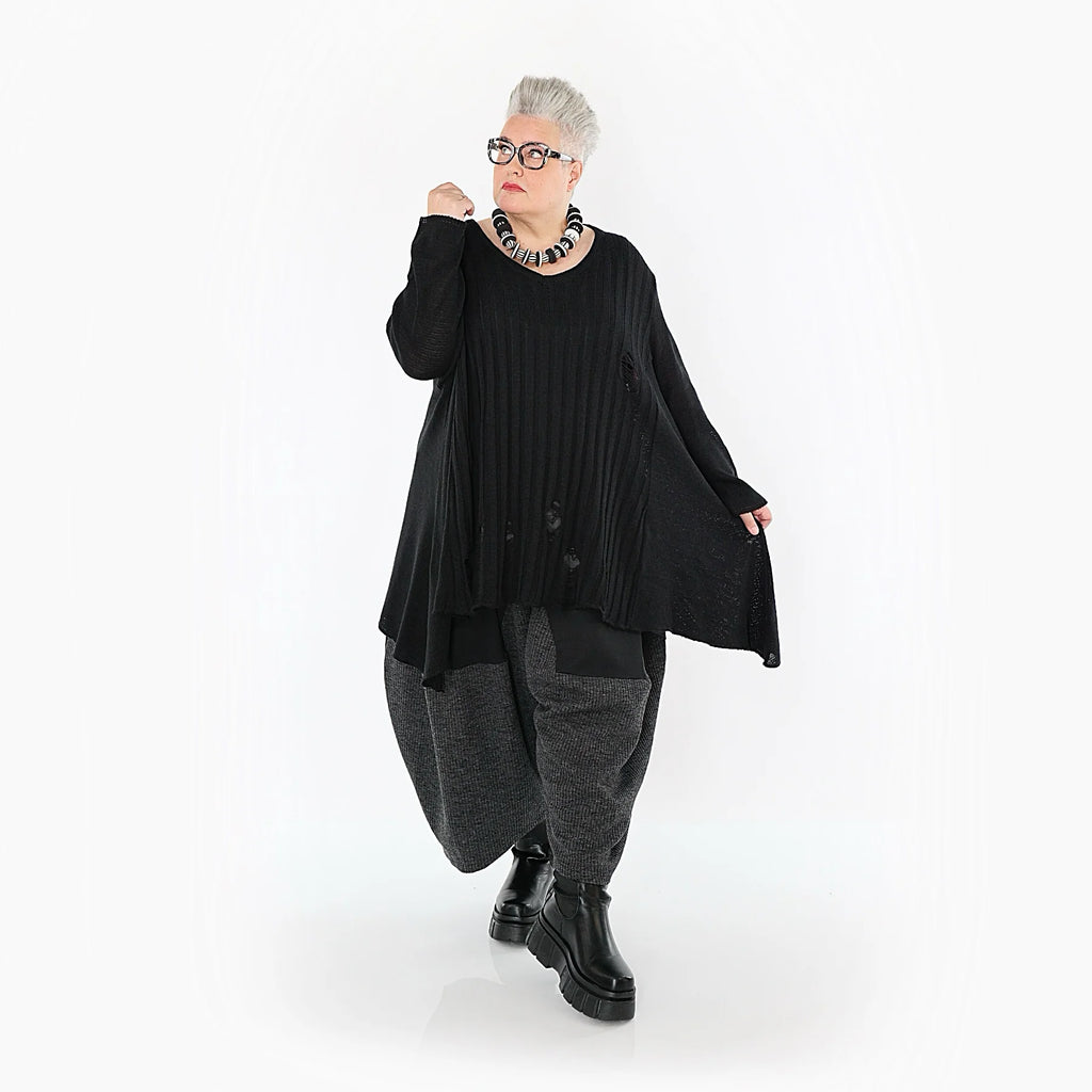  A-Form Bigshirt von AKH Premium aus Baumwolle, P1009.2542, Schwarz, Ausgefallen, Zeitlos