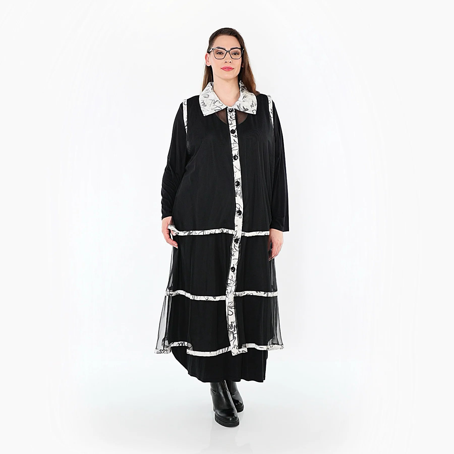  A-Form Weste von AKH Premium aus Viskose, P1010.7120, Schwarz/Weiß, Grafik, Ausgefallen