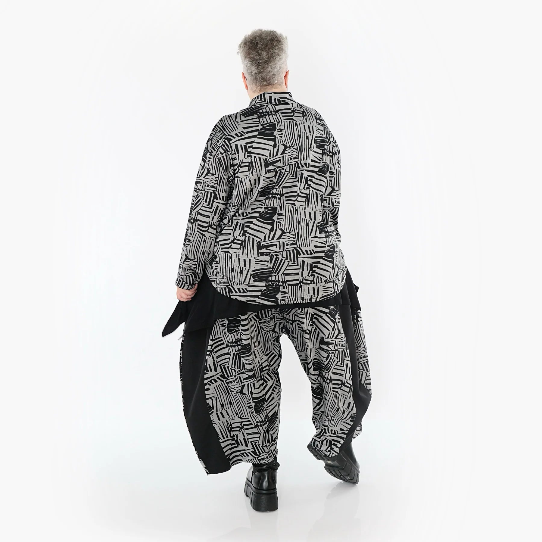  Ballonhose von AKH Premium aus Viskose, P1014.6883, Schwarz/Grau, Streifen, Ausgefallen