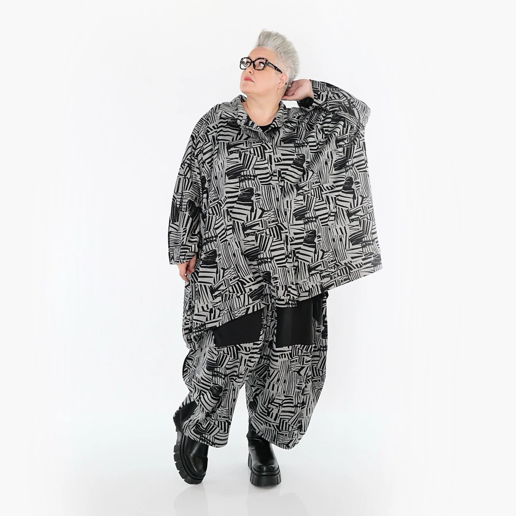  A-Form Bluse von AKH Premium aus Viskose, P1014.7110, Braun/Ecru, Streifen, Ausgefallen