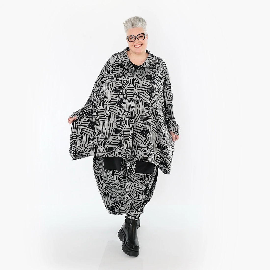  A-Form Bluse von AKH Premium aus Viskose, P1014.7110, Braun/Ecru, Streifen, Ausgefallen