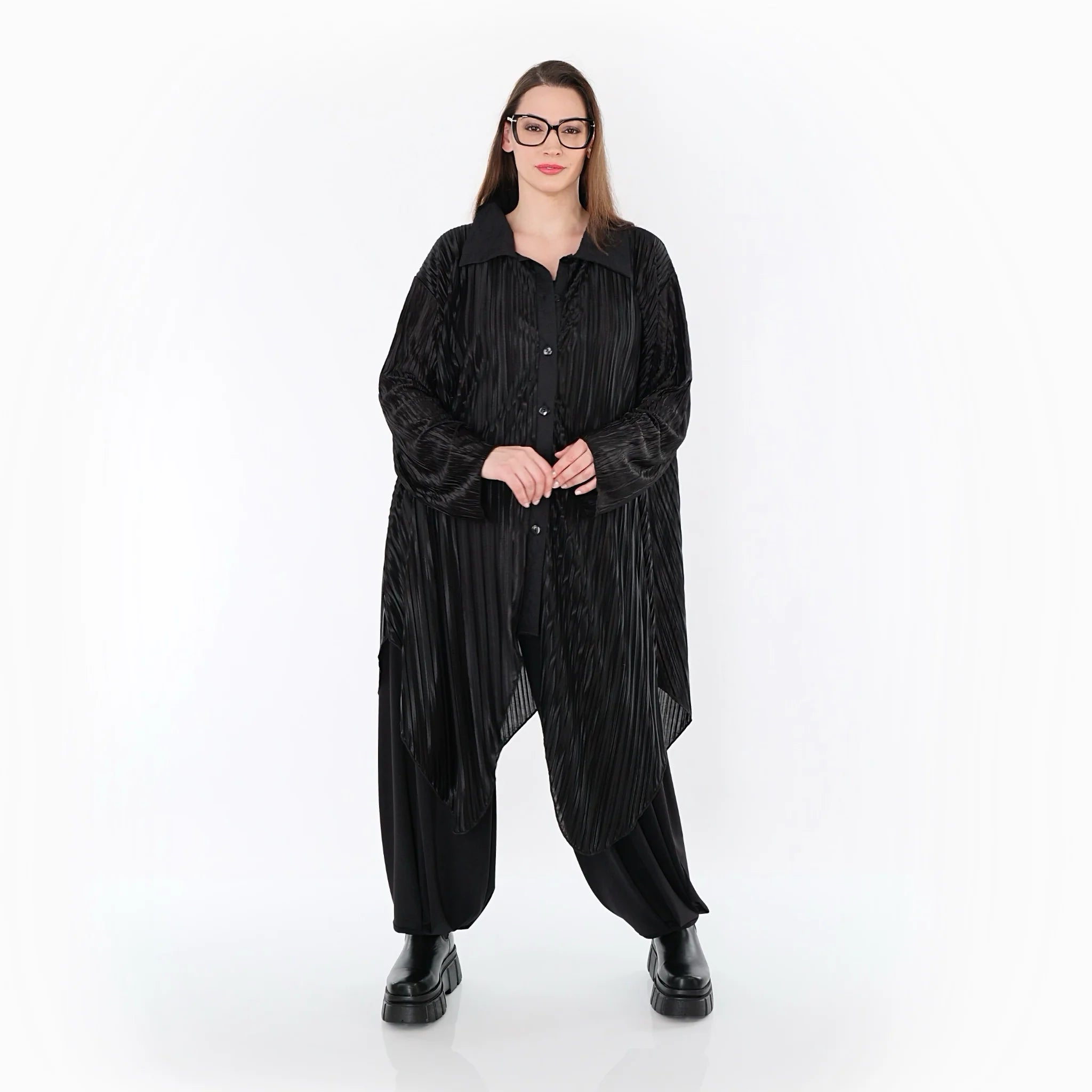  Zipfel Bluse von AKH Premium aus Polyester, P1017.7150, Schwarz, Streifen, Ausgefallen