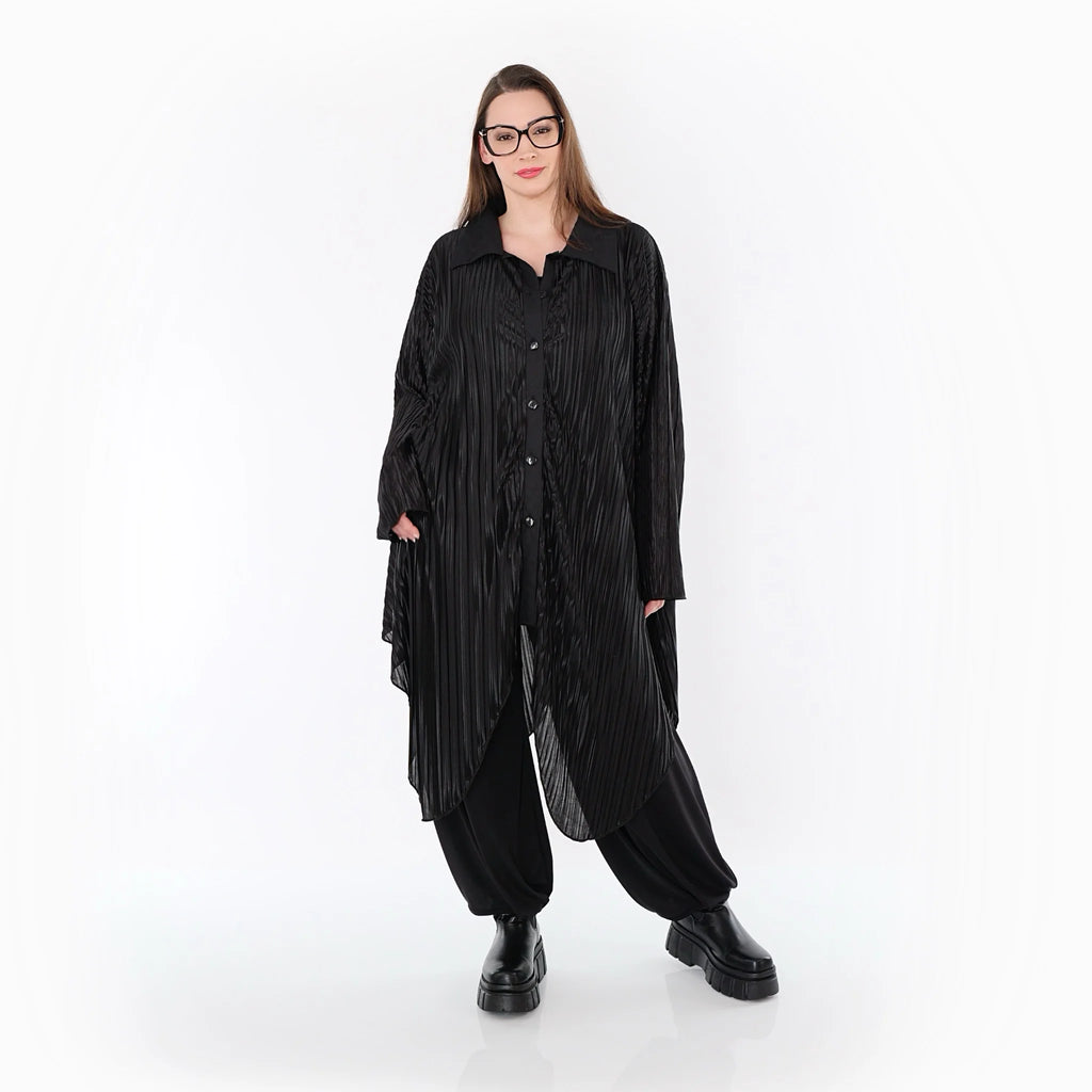 Zipfel Bluse von AKH Premium aus Polyester, P1017.7150, Schwarz, Streifen, Ausgefallen