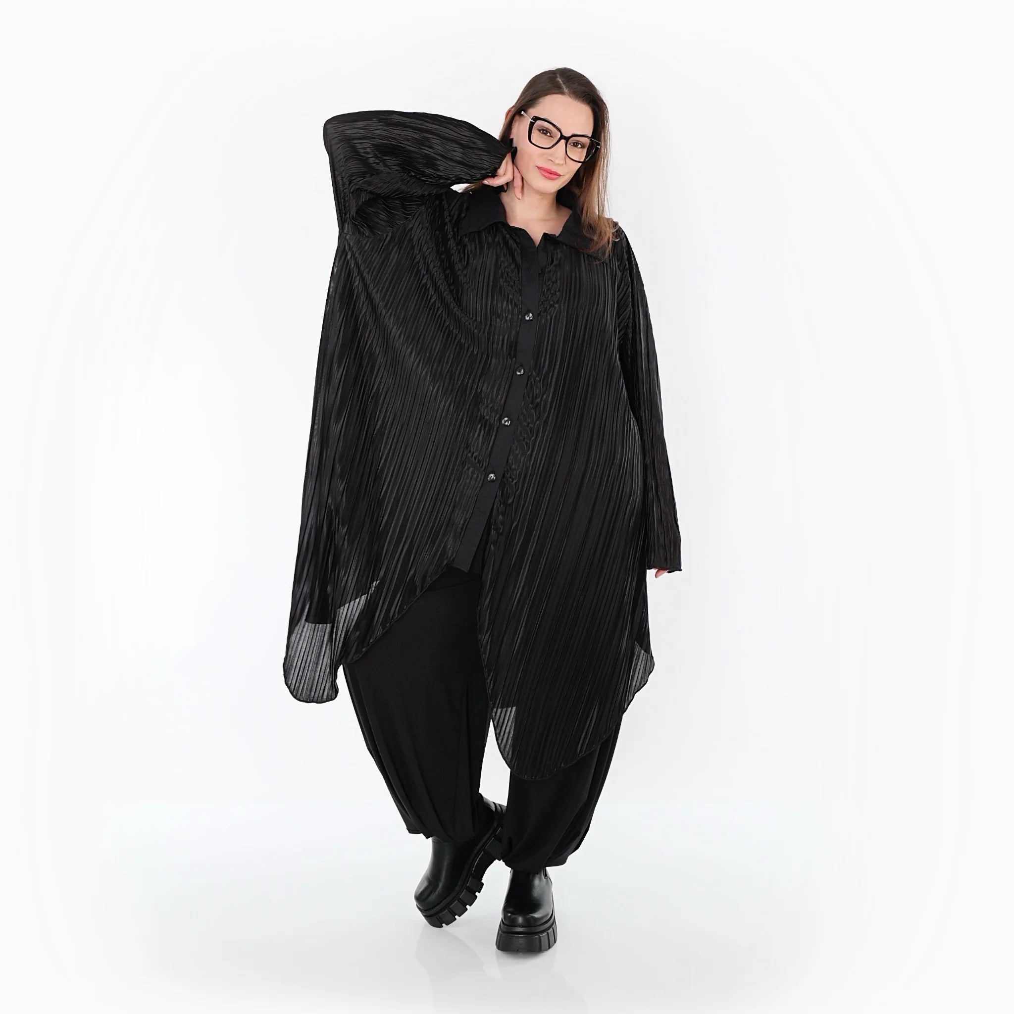  Zipfel Bluse von AKH Premium aus Polyester, P1017.7150, Schwarz, Streifen, Ausgefallen