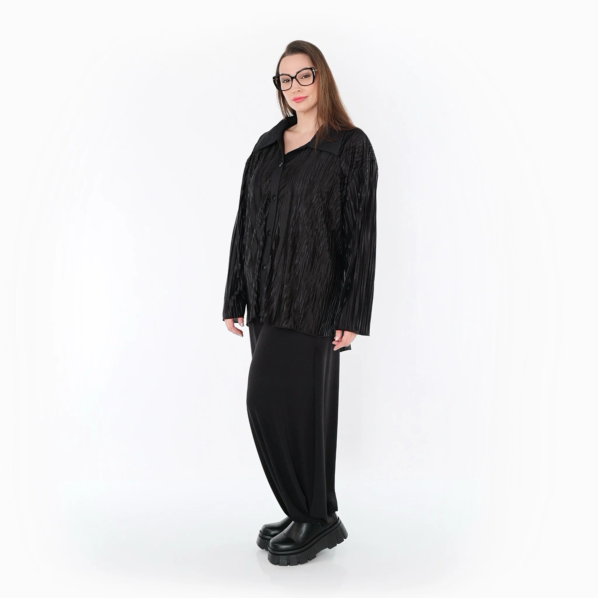  AKH Premium Bluse in gerundeter Form, aus Polyester, P1017.7151, Schwarz, Streifen, Schick