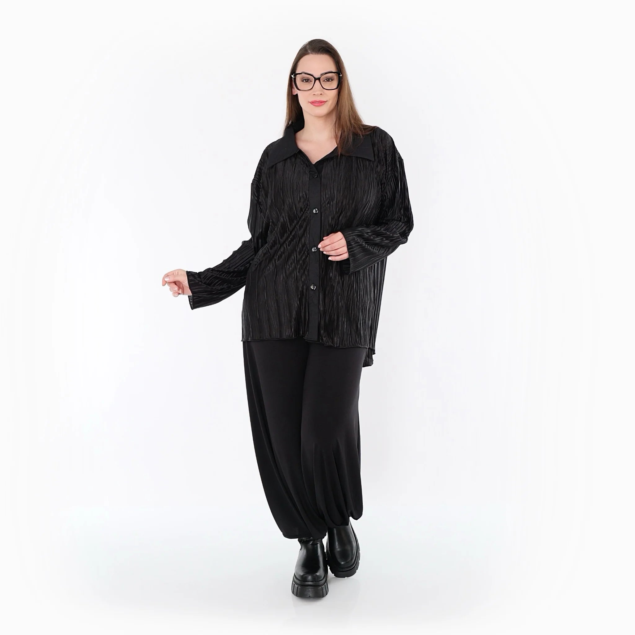 AKH Premium Bluse in gerundeter Form, aus Polyester, P1017.7151, Schwarz, Streifen, Schick