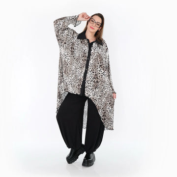  AKH Premium Bluse in Vokuhila-Form, aus Polyester, P1018.7149, Ecru/Braun/Schwarz, Schick