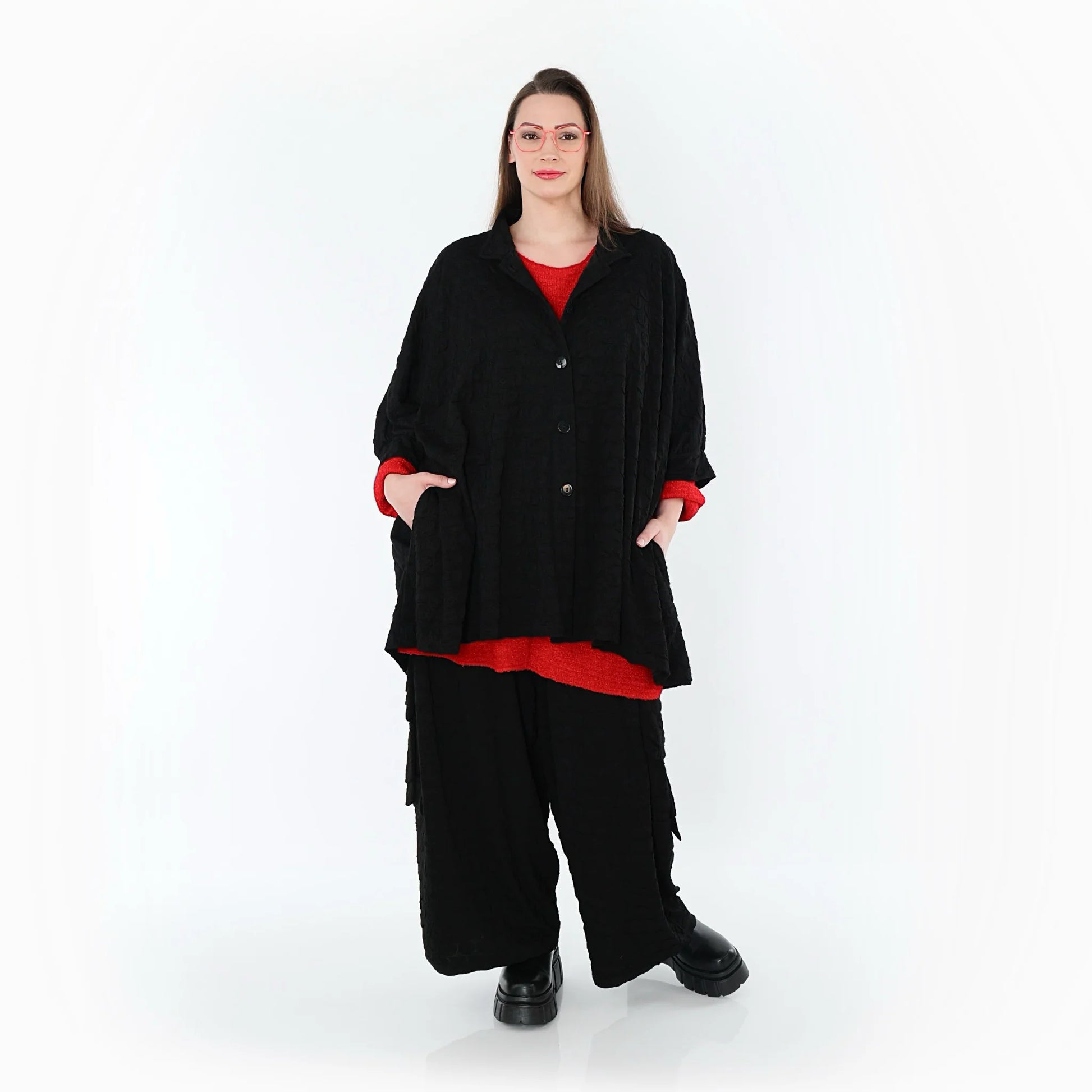  A-Form Bluse von AKH Premium aus Viskose, P1020.7116, Schwarz, Punkte, Ausgefallen, Schick