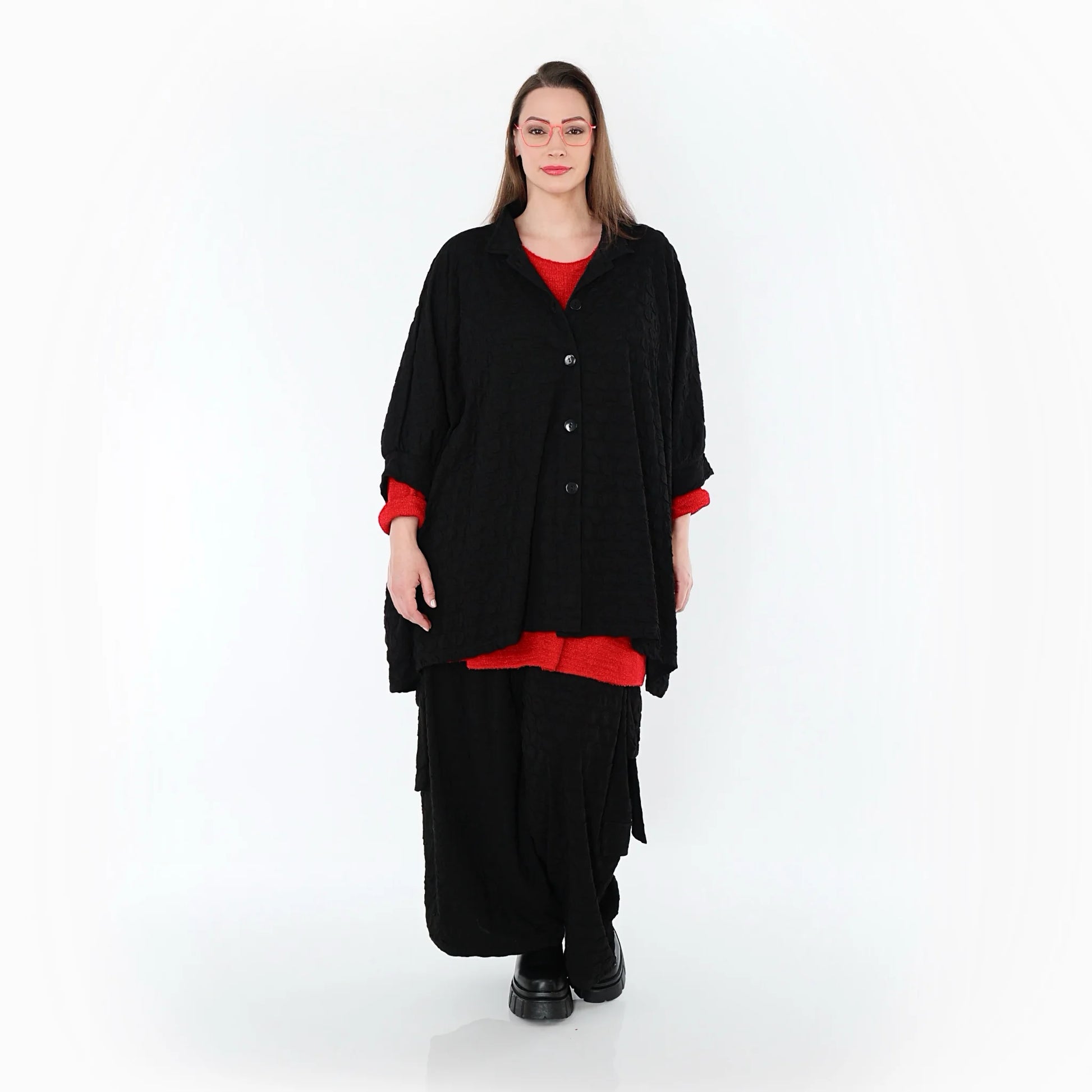  A-Form Bluse von AKH Premium aus Viskose, P1020.7116, Schwarz, Punkte, Ausgefallen, Schick